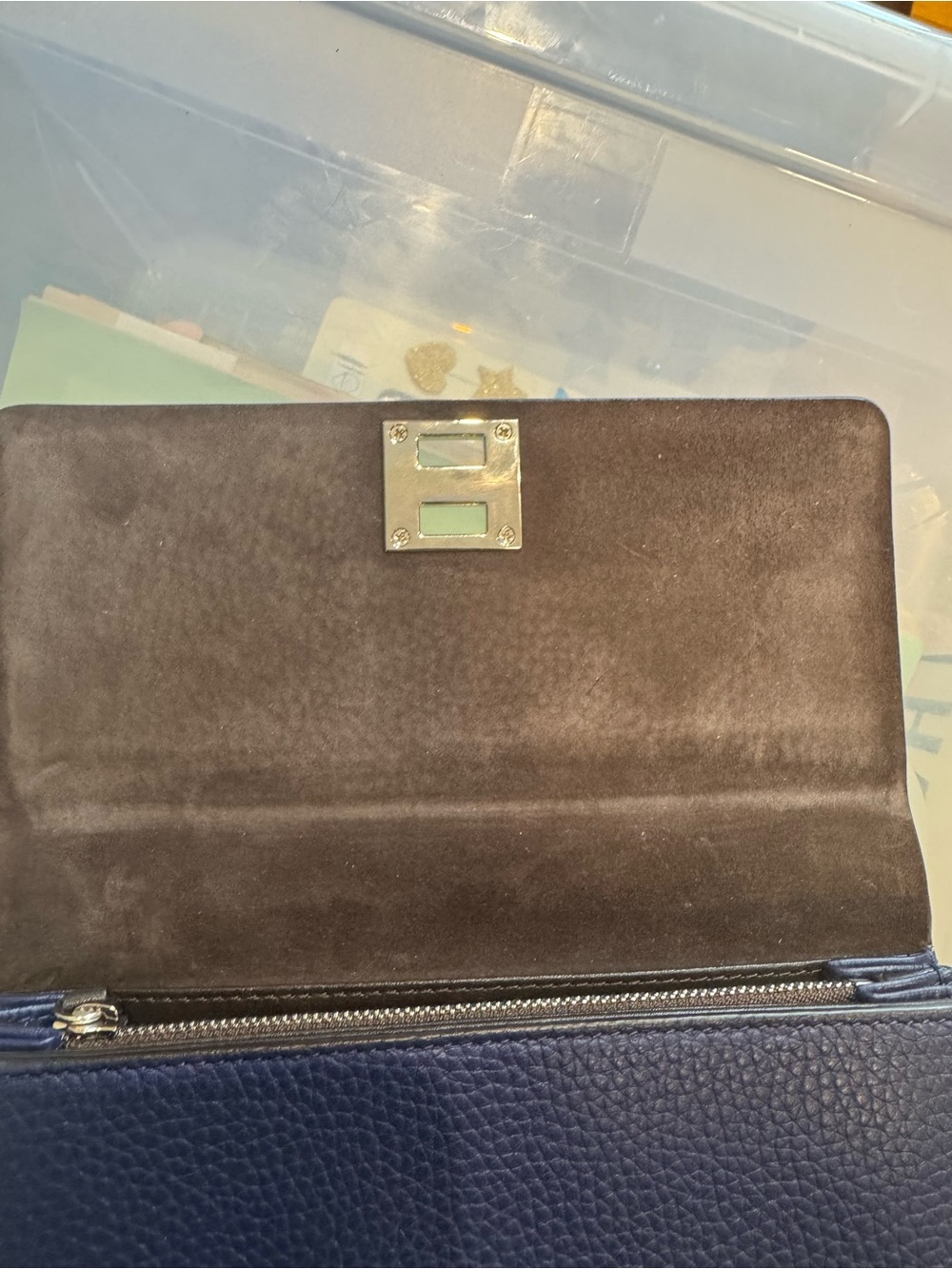 Michael Kors Navy Pebbled leather continental wallet-silver turnlock